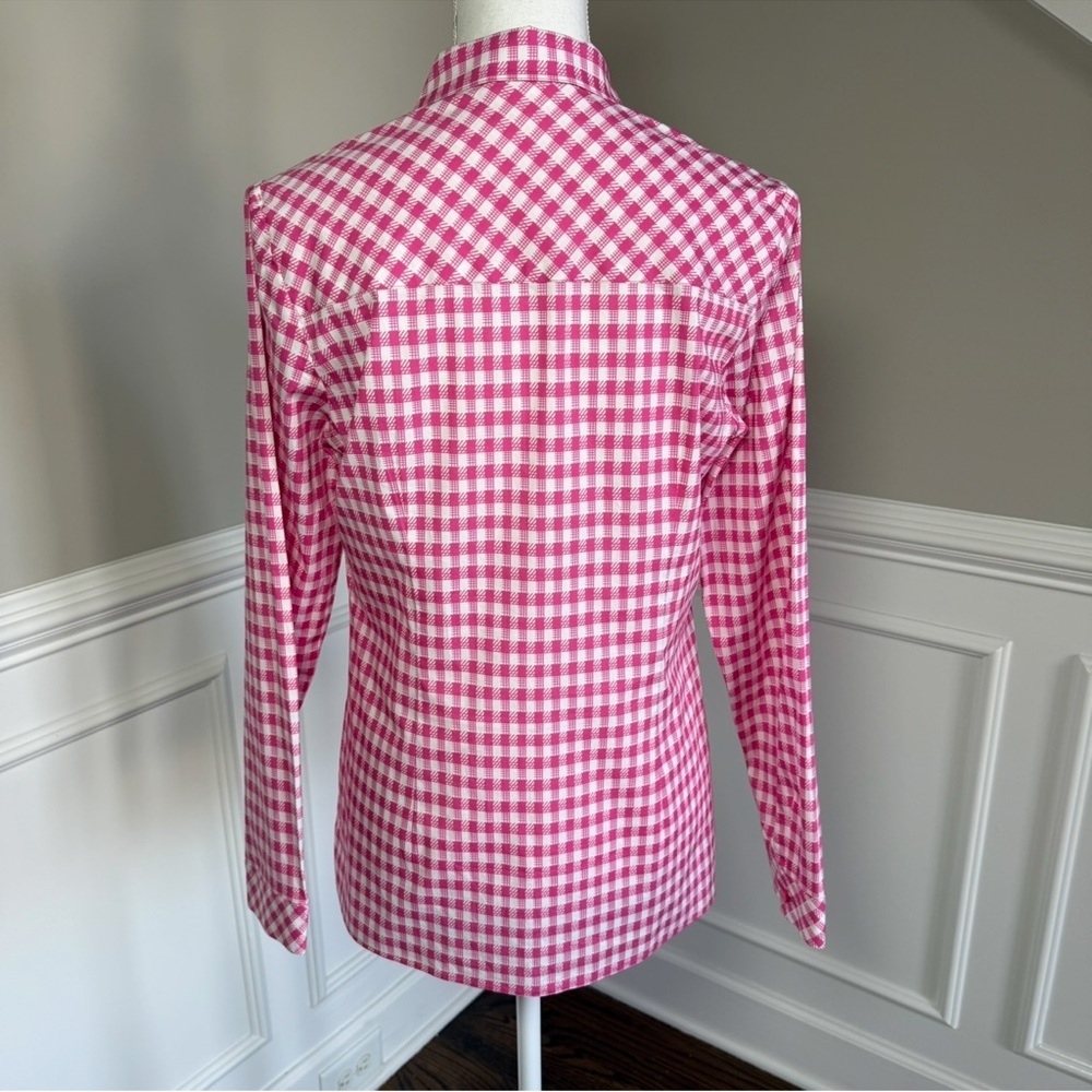 Leggiadro Pink and White Checkered Button-Up Shirt Size 8 - Picture 2 of 3